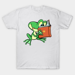 green frog reads fairy tales from a book T-Shirt